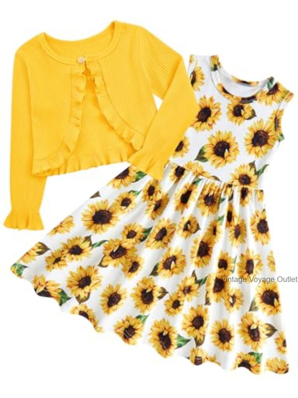 Girls Sleeveless Dress with Ruffle Cardigan Set Sizes 2-9